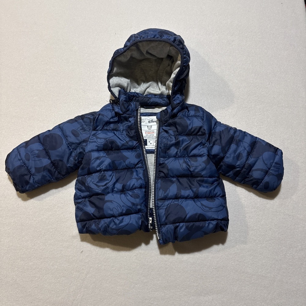 Baby Gap X Disney Mickey Mouse Primaloft Hood Puffer Jacket Navy Sz 6-12 Month‎